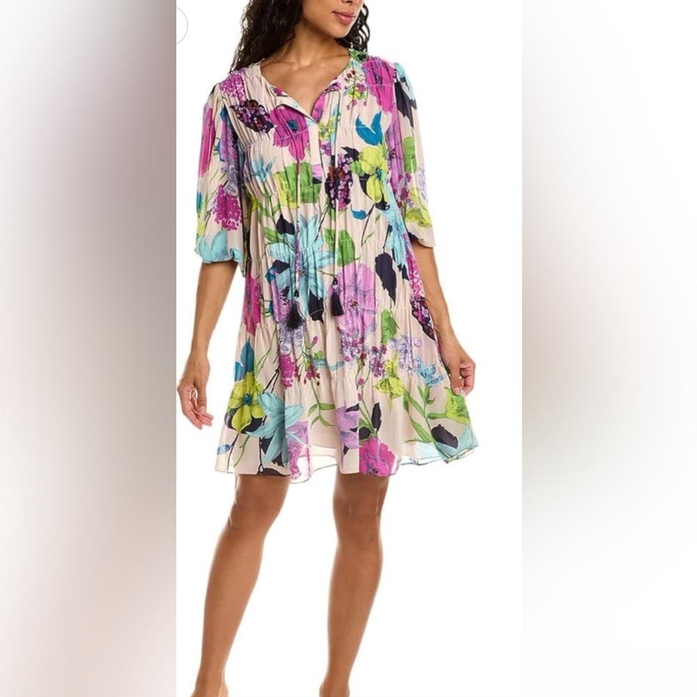 Trina Turk Silvery Floral Tiered Shift Dress